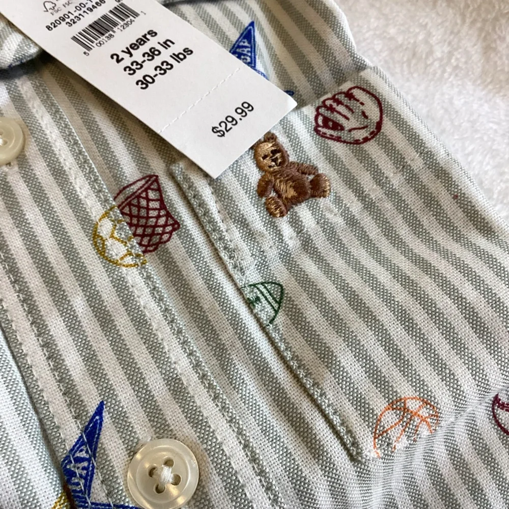 Baby GAP Collared Button Down Long Sleeve Shirt Baseball Football Basketball